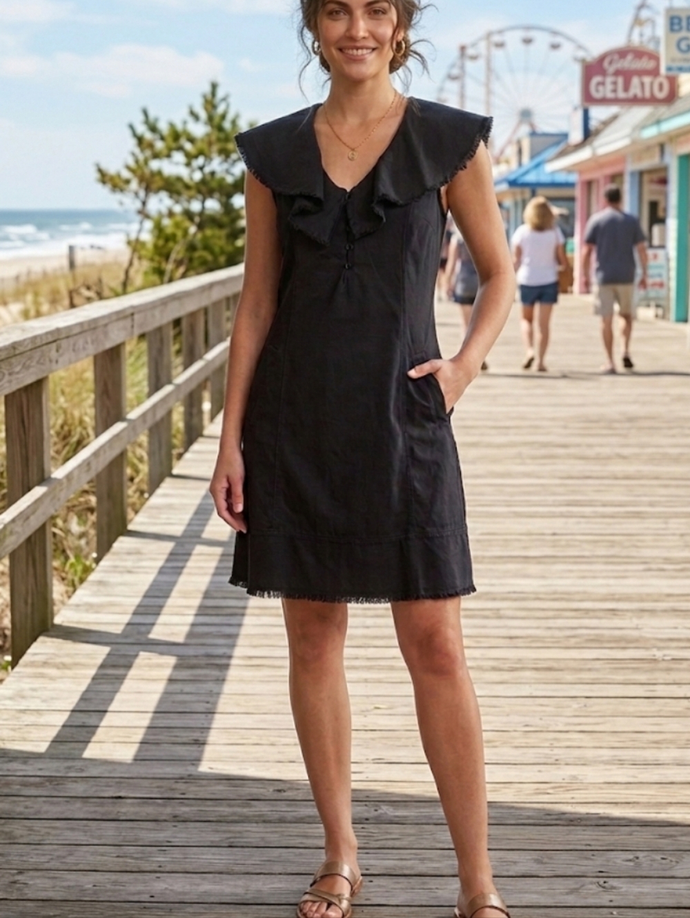 Billy T Ruffle V-Neck  Tulip Dress, Sz S